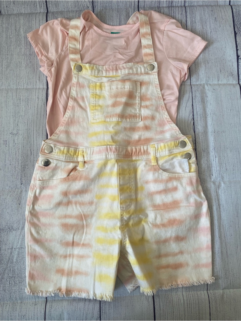 Girls' Pastel Tie-Dye Short Overalls with Pink Tee